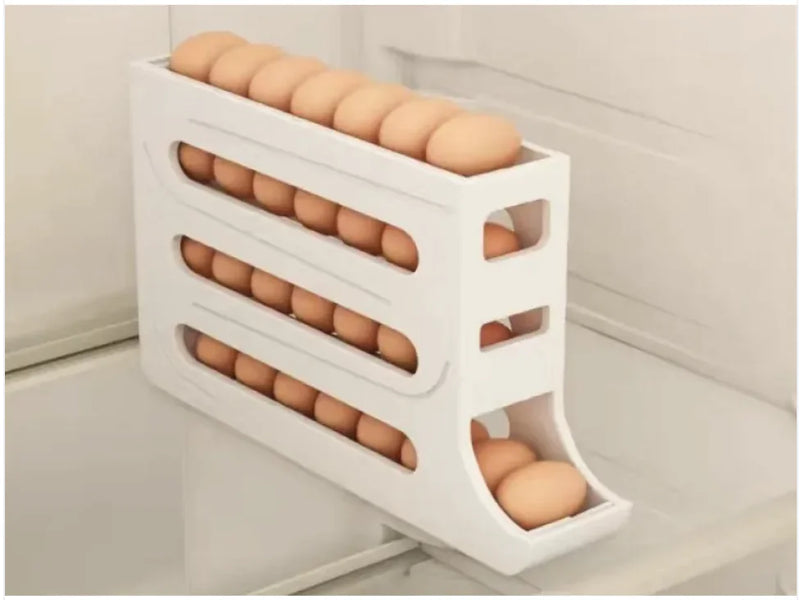 4-Layer Automatic Egg Roller Tray – Large Capacity Refrigerator Storage Box