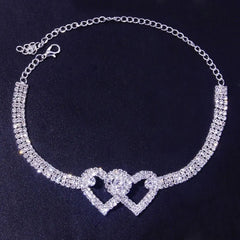 Double Heart Anklet Bracelet Love Barefoot Chain Bling Crystal Ankle Bracelet US