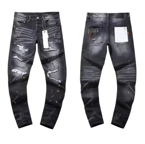 Premium Purple High Street Jeans – Ripped Black Stretch Slim Fit