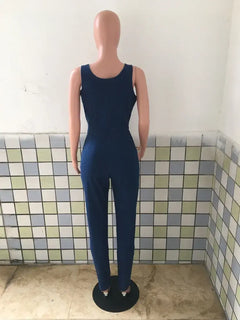 Blue Denim Skinny Casual Overalls