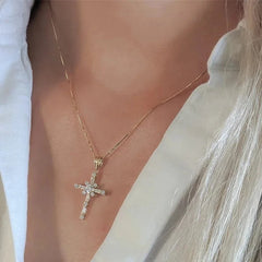 16" Zirconia Cross Necklace (Gold)