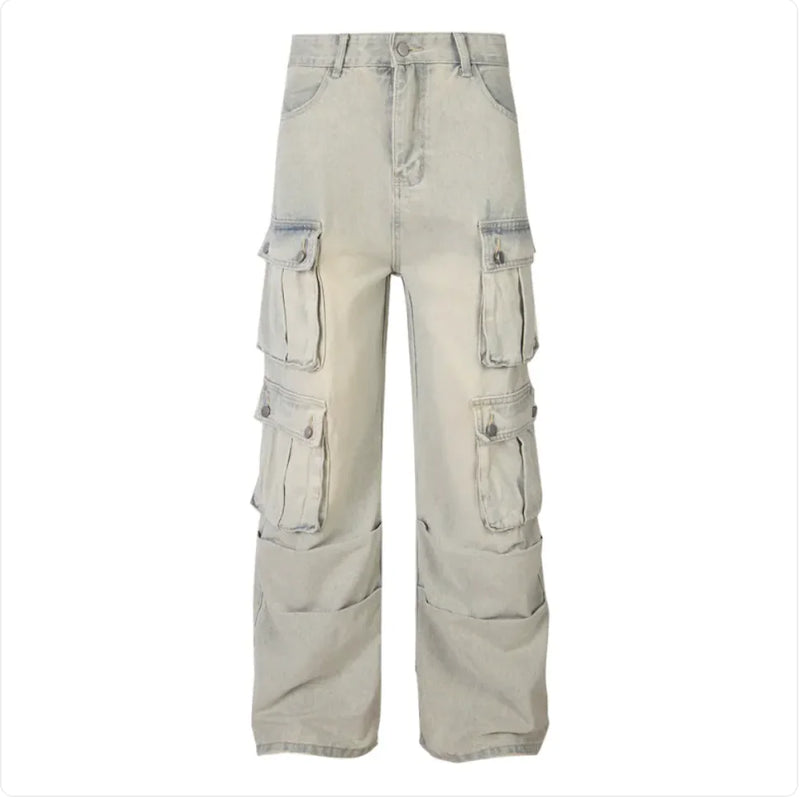 Men's and Women's Loose Wide-Leg Multi-Pocket Pants