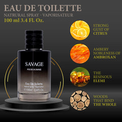 Savage for Men 3.4 Oz Men's Eau De Toilette Spray Refreshing & Warm Masculine Scent for Daily Use Men's Casual Cologne Includes NovoGlow Carrying Pouch Smell Fresh All Day A Gift for Any Occasion