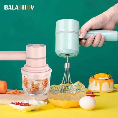 2 In 1 Electric milk frother Garlic Chopper Masher Whisk Egg Beater