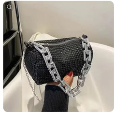 Rhinestone Mini Bucket Bag with Chain