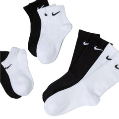 Originals Nike Everyday Lightweight Men's Women's Sports Short Socks White Black 6 Pairs Train Middle Barrel Socks S M L