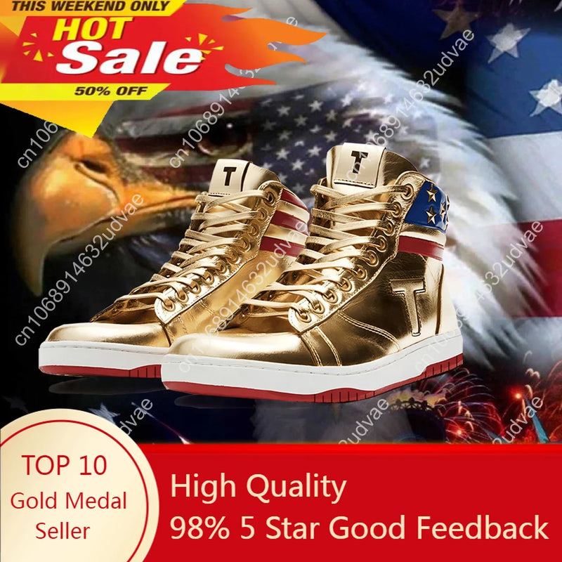 Trump Shoes NEVER SURRENDER Top Quality Big Size 47 48 Gold Mens Womens 2024 MAGA Golden Casual Streetwear Running Sneakers