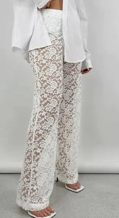 Lace See-through Straight-leg Pants