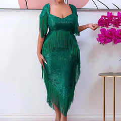 Plus Size Sequin Tassel Midi Dress