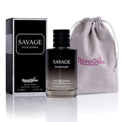 Savage for Men 3.4 Oz Men's Eau De Toilette Spray Refreshing & Warm Masculine Scent for Daily Use Men's Casual Cologne Includes NovoGlow Carrying Pouch Smell Fresh All Day A Gift for Any Occasion