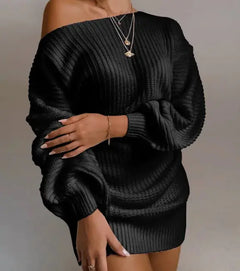 Off Shoulder Knitted Sweater Dress