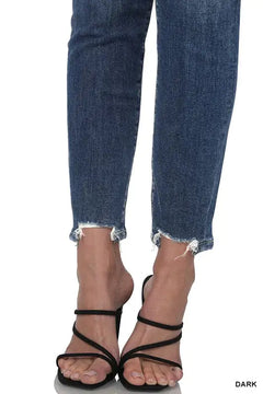 ZENANA DISTRESSED HEM ANKLE SKINNY JEANS