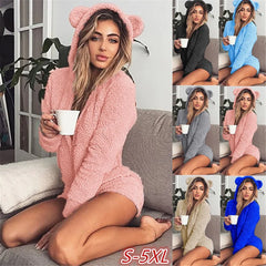 Women's Fluffy Bear Hooded Onesie Pajamas