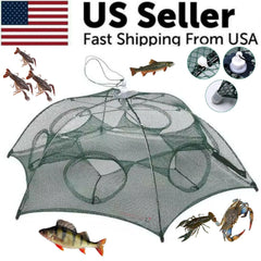 Fishing Bait Trap Crab Net Crawdad Shrimp Cast Dip Cage Fish Minnow Foldable NEW