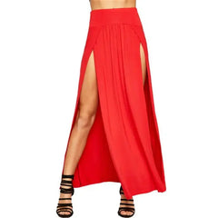 High Waisted Double Slit Maxi Skirt