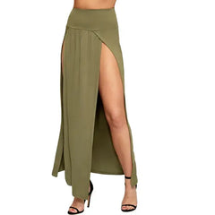 High Waisted Double Slit Maxi Skirt