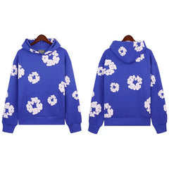 Flame Wood Cotton Puff Print Loose Velvet Padded Hooded Sweatshirt