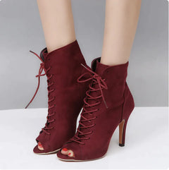 Peep-Toe Lace-Up Ankle Boots