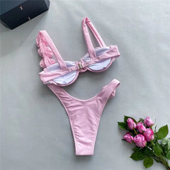 Shiny Pink Push-Up Bikini Set