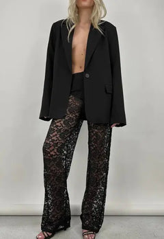 Lace See-through Straight-leg Pants